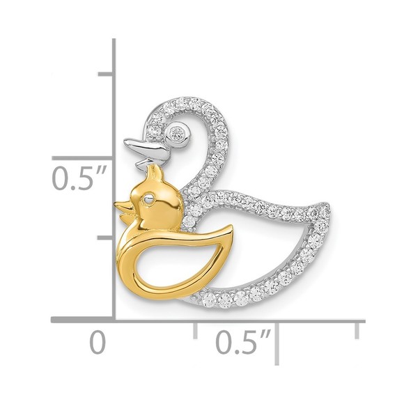 925 Sterling Silver Mini Animal Bird Rhodium-plated CZ Gold-tone Duck Slide - Picture 3 of 4